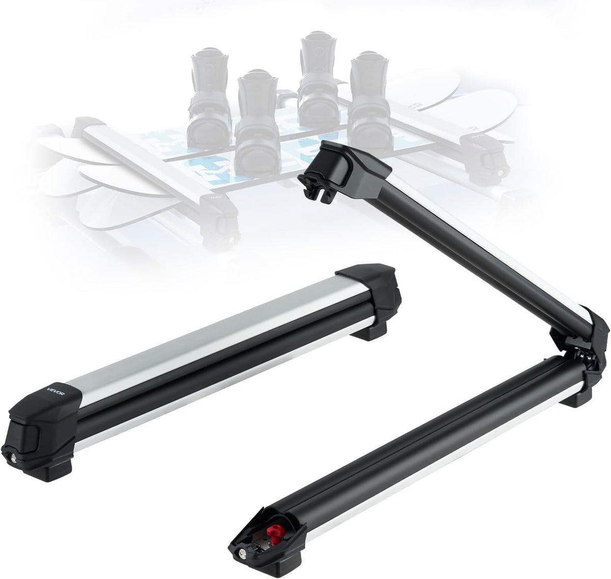 VEVOR Ski & Snowboard Roof Rack, Carry up to 6 Pairs of Skis or 4 Snowboards, 2 PCS Aluminum Universal Car Roof Rack with Lock & Rubber Padding, Carrier for Fishing Rod, Fit Most Slotted Crossbars