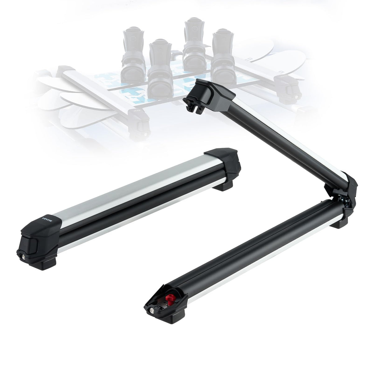 VEVOR Ski & Snowboard Roof Rack, Carry up to 4 Pairs of Skis or 2 Snowboards, 2 PCS Aluminum Universal Car Roof Rack Top Holder with Lock & Rubber Padding, Carrier for Fishing Rod, Fit Most Crossbars