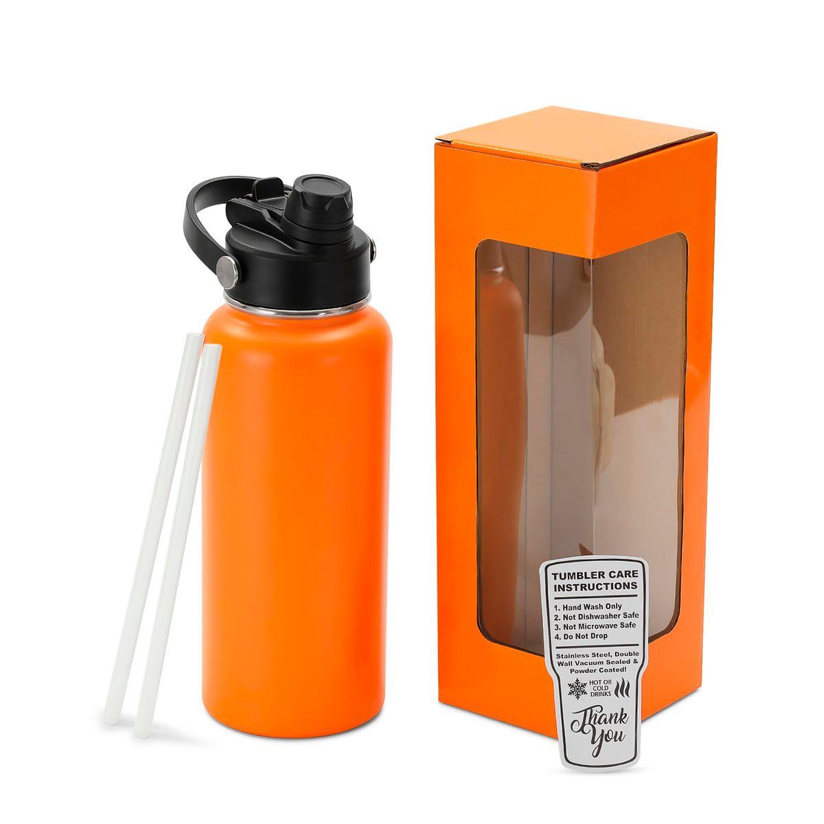 makerflo 32oz Powder Coated Hydro Water Bottle Blanks, Orange, Case of 25