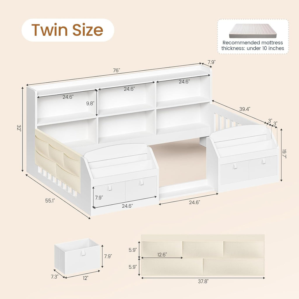 AOGLLATI Twin Floor Montessori Wooden Bed Frame for Toddlers,White