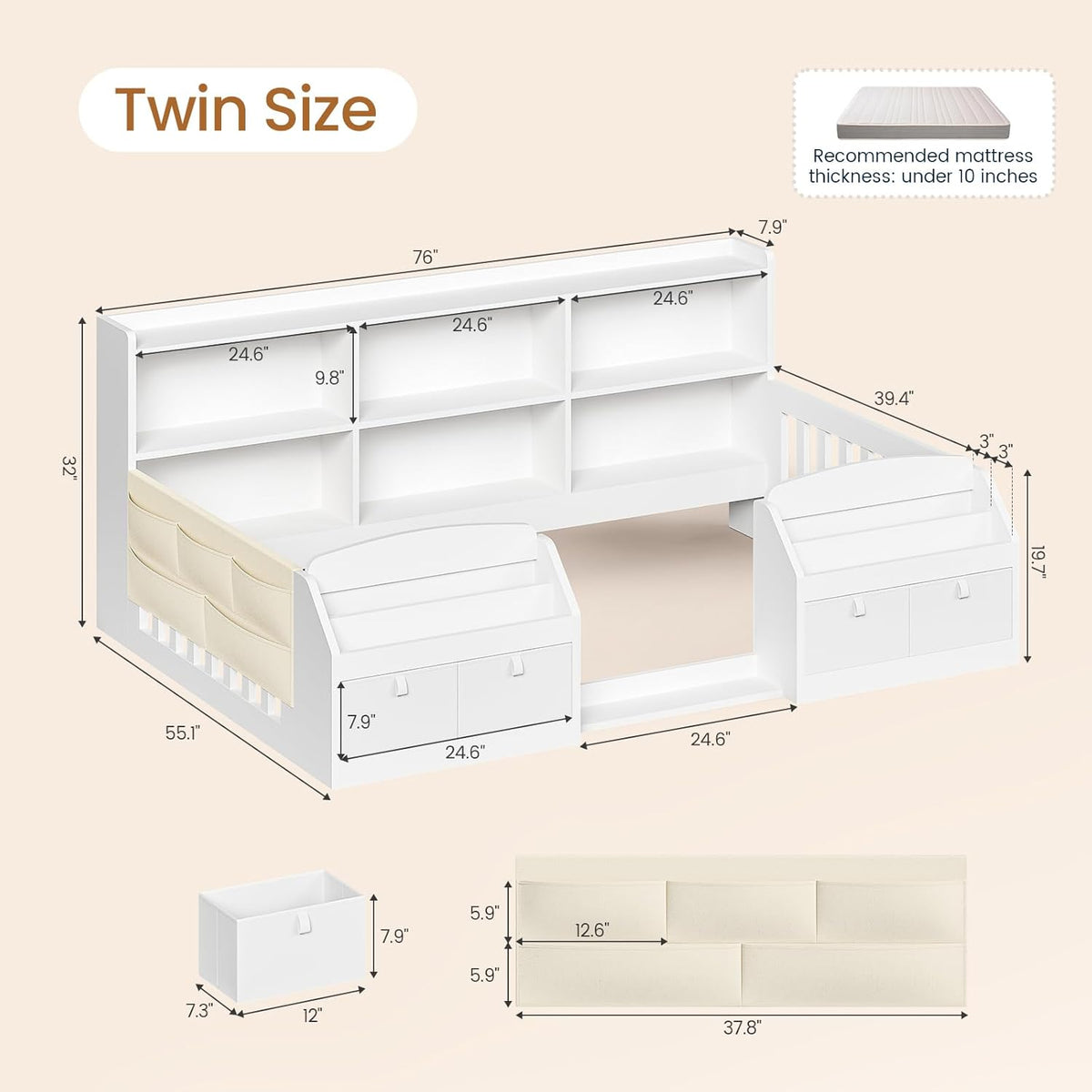 AOGLLATI Twin Floor Montessori Wooden Bed Frame for Toddlers,White