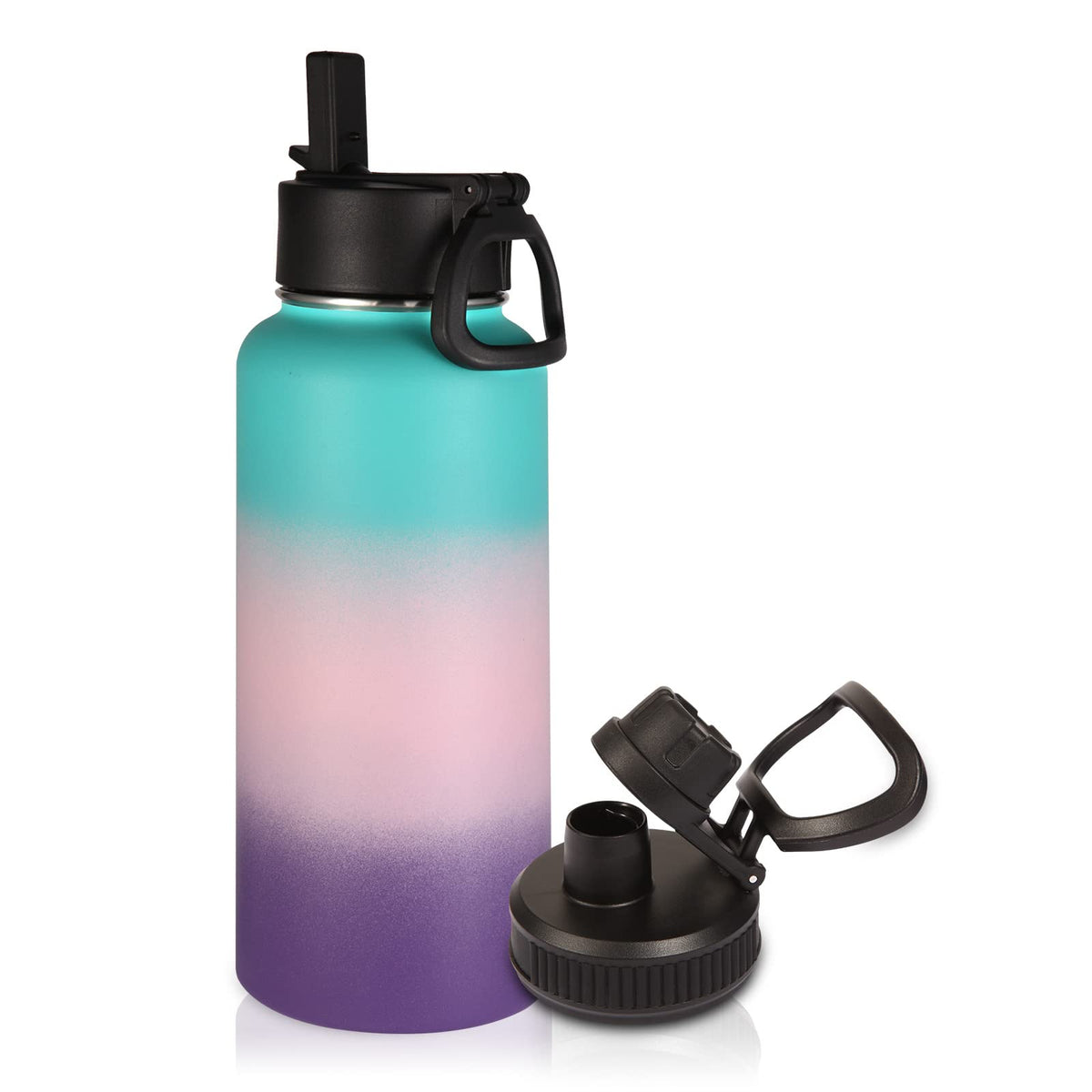 Volhoply 32oz Insulated Water Bottle with Straw Lid, Black, 8-Pack