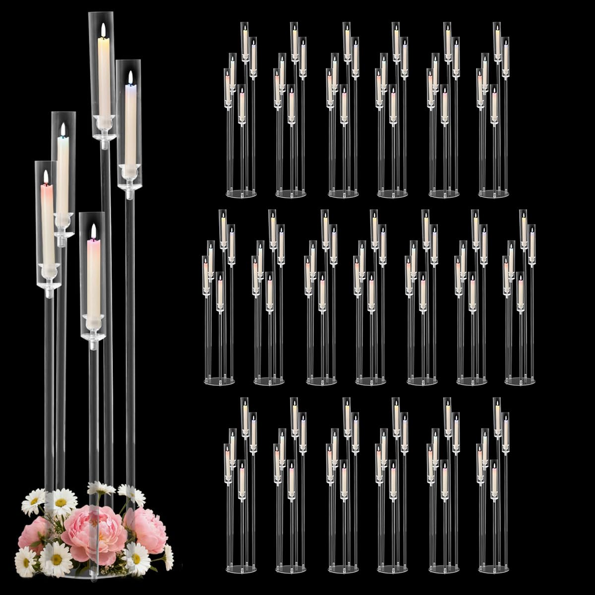 5PCS Acrylic Candelabra for Table Centerpieces,5 Arm Candle Stick Candle Holder Bulk for Wedding Party Birthday Baby Shower Christmas Decor candelabros para centros de mesa Fit 0.8 LED Candle
