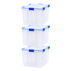 IRIS USA 3-Pack 60 Qt Storage Bins with Gasket Lids, Clear/Blue