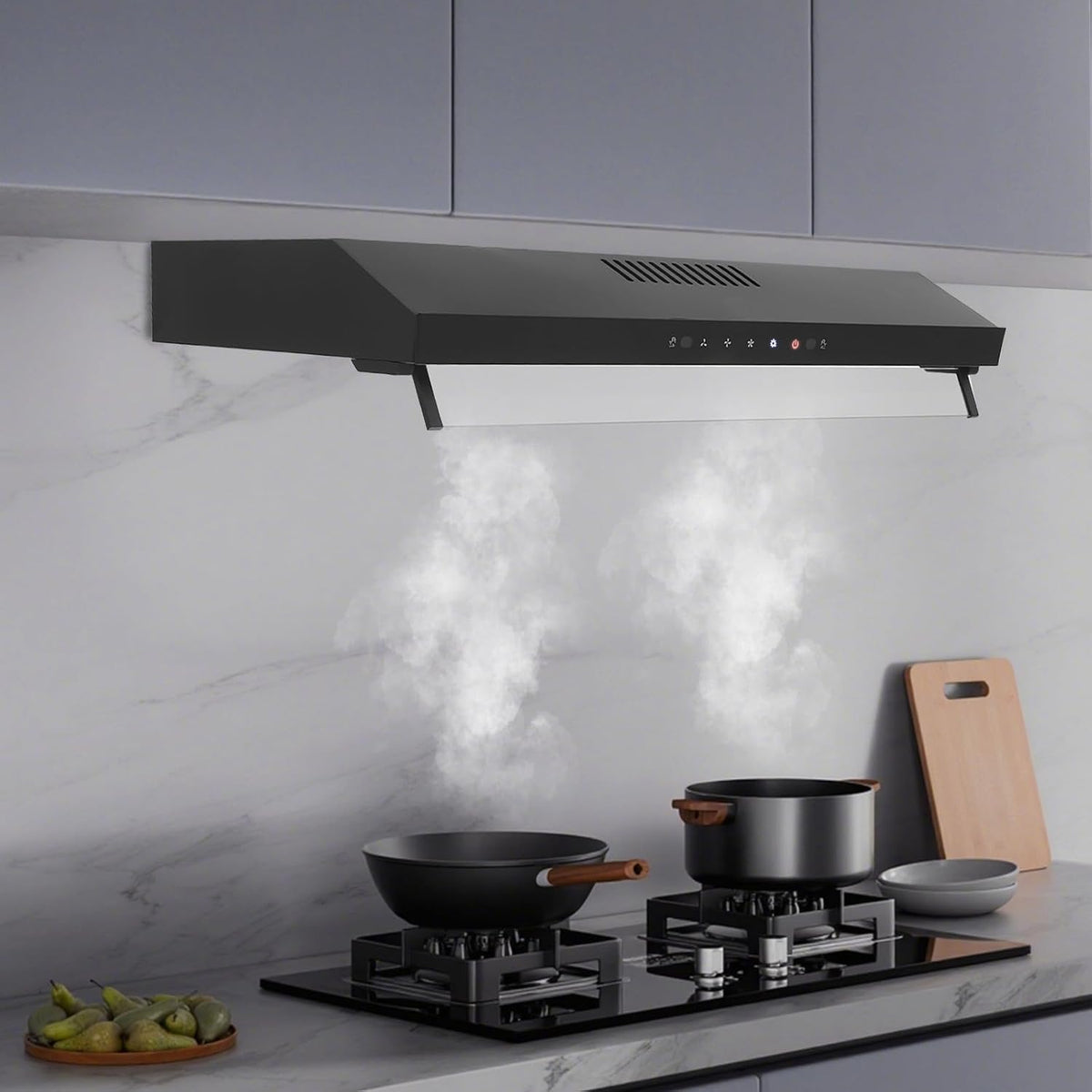 30In Under Cabinet Range Hood 900CFM Black Ducted/Ductless Range Hoods Kitchen Stove Vent Hood for Kitchen Stainless Steel Range Hoods,3-speed Fan,Touch Control/Gesture Sensing (30in-900CFM)