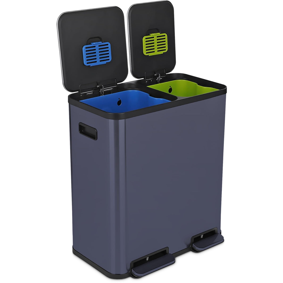 SIMPLI-Magic 21 Gallon (80L) Dual Compartment Kitchen Trash Can - Hands-Free Step Pedal, Soft-Close Lid, Stainless Steel Recycling Bin with Odor Filter (40L + 40L)