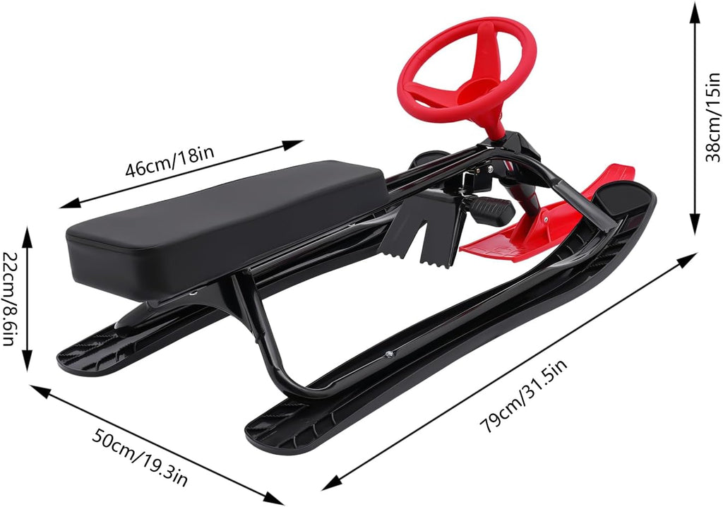 Snow Racer Sled with Steering Wheel,Portable Steerable Snow Sled with Brake