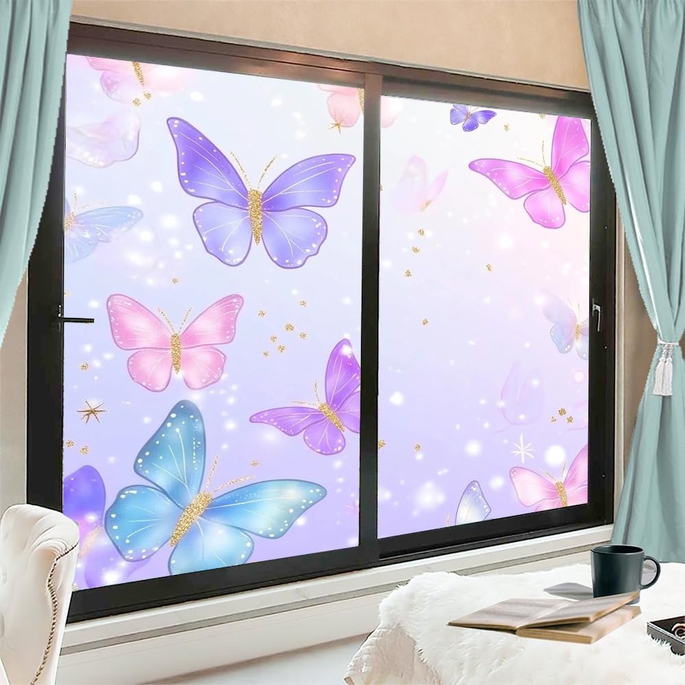 Ocean Waves Cherry Blossoms Window Privacy Film 31.5Wx55.1L inch x 2pcs