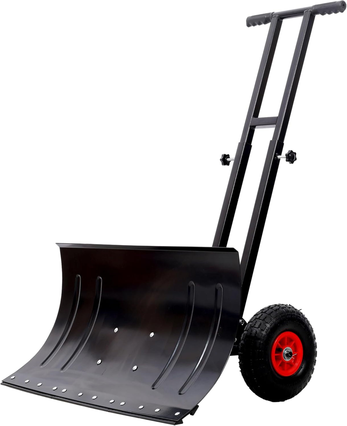 Snow Pusher with Wheels, 29" WideSnow Shovel for Driveway, 5-Position Angle & Height Handle Ergonomic Design for Back-Save Effort Snow Removal (Double Rod-W 29''-B)