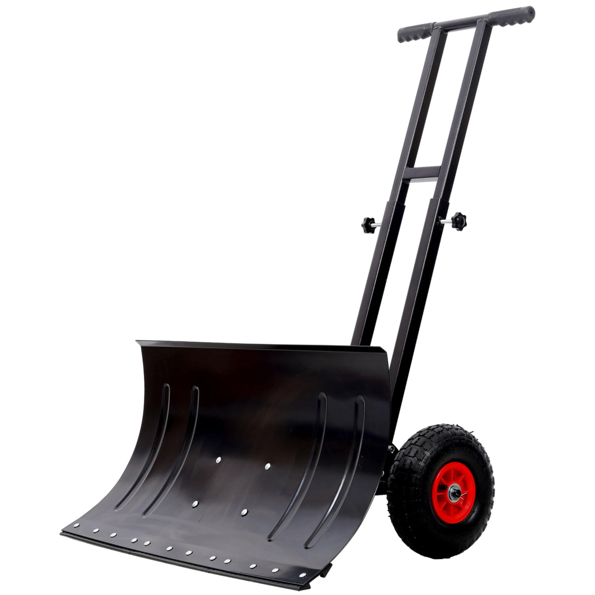Snow Pusher with Wheels, 29" Wide Snow Shovel for Driveway, 5-Position Angle & Height Handle Ergonomic Design for Back-Save Effort Snow Removal (Single Rod-W 29'')