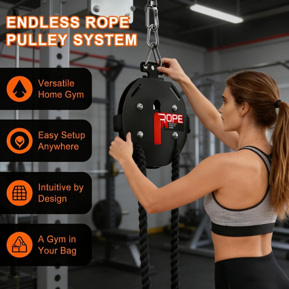 Endless Rope Trainer, Compact Cable Pulley System with Adjustable Resistance, Perfect for Small Space Home Workouts and Full Body Exercise Routines