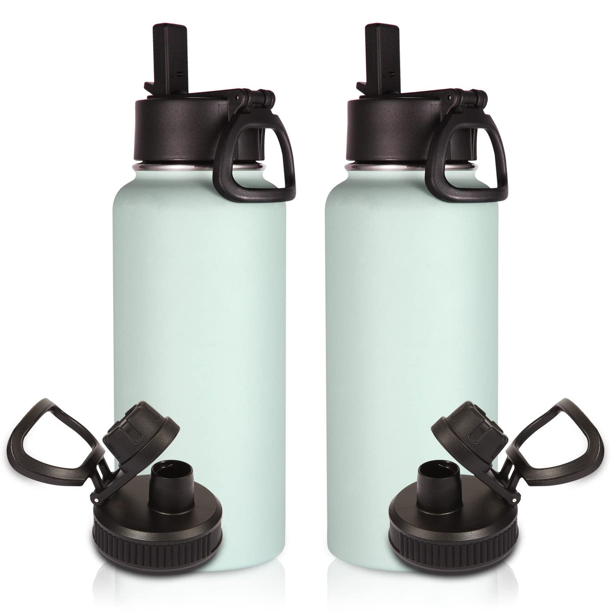 Volhoply 32oz Insulated Water Bottle with Straw Lid, Black, 8-Pack
