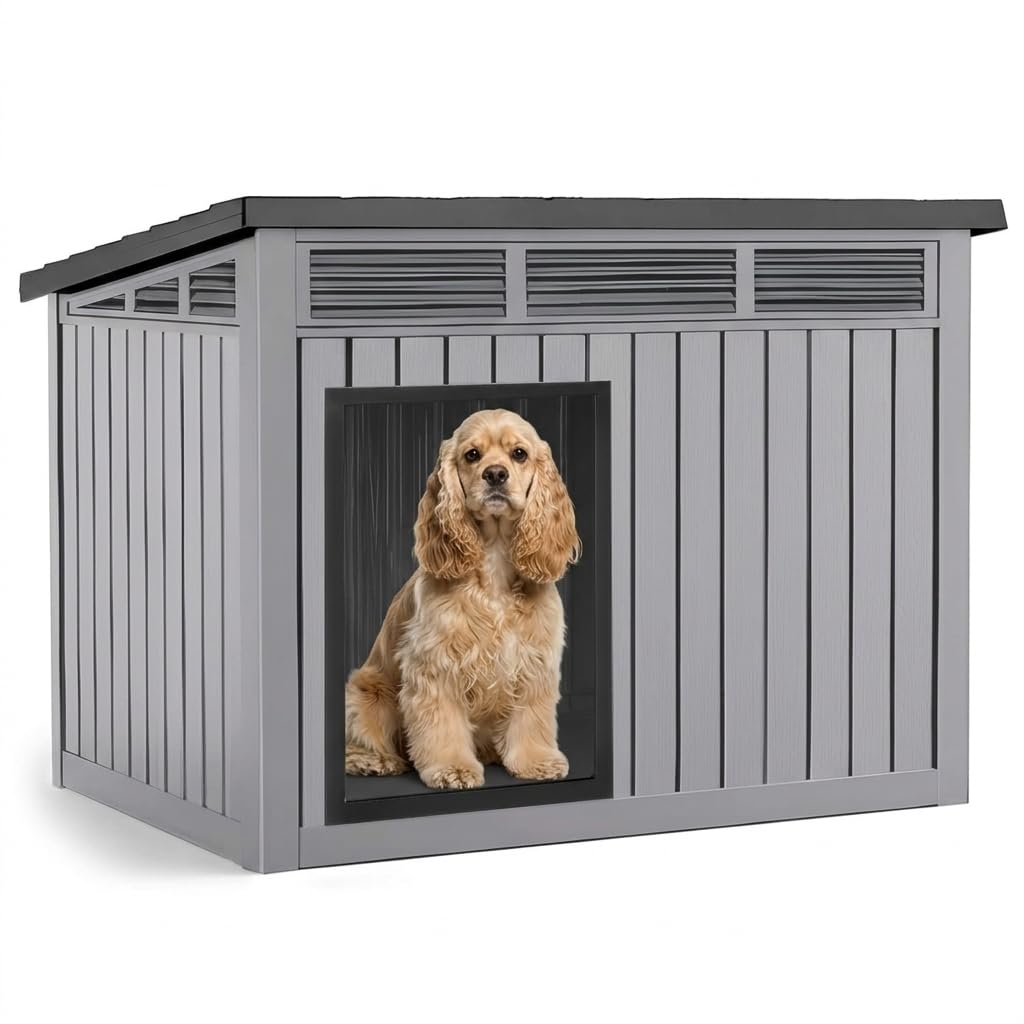 VIXZEN Dog House Outdoor & Indoor, Medium Size, Gray