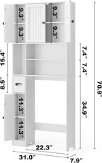 Ahomly Over The Toilet Storage Cabinet, with Five Doors, White