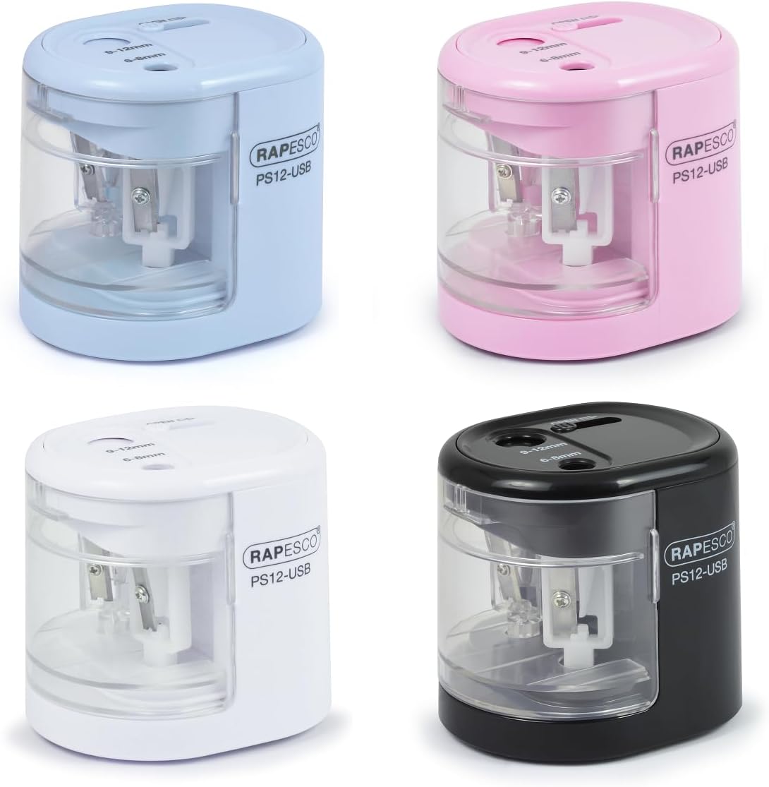 Rapesco 1447 Automatic Electric USB/Battery Pencil Sharpener, Power Blue