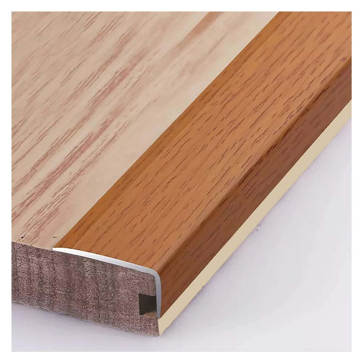 L Molding Metal Stair Steps Corner Trim Window Sill Edge Protectors, Wood Grain Finish Floor Transition Strip for Wooden Flooring/Laminate Floor (#6 35in/89cm)