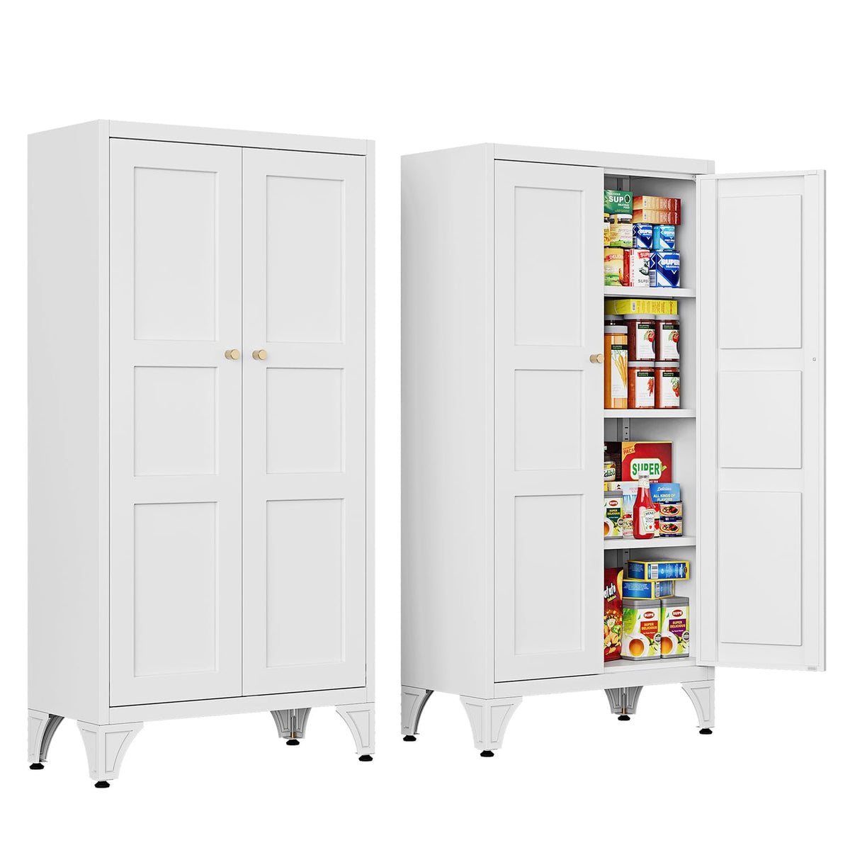 Letaya White Storage Cabinet with Adjustable Shelves-Metal Home Kitchen Pantry Cabinets with Doors,Organization Locker for Cupboard/Bedroom/Dining/Living/Bathroom/Office/Garage Room