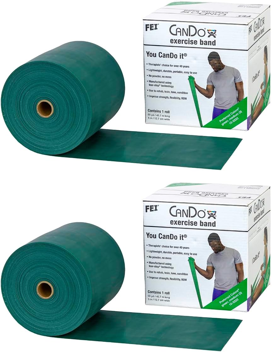 CanDo Twin-Pak Exercise Band, Green, 100 Yard