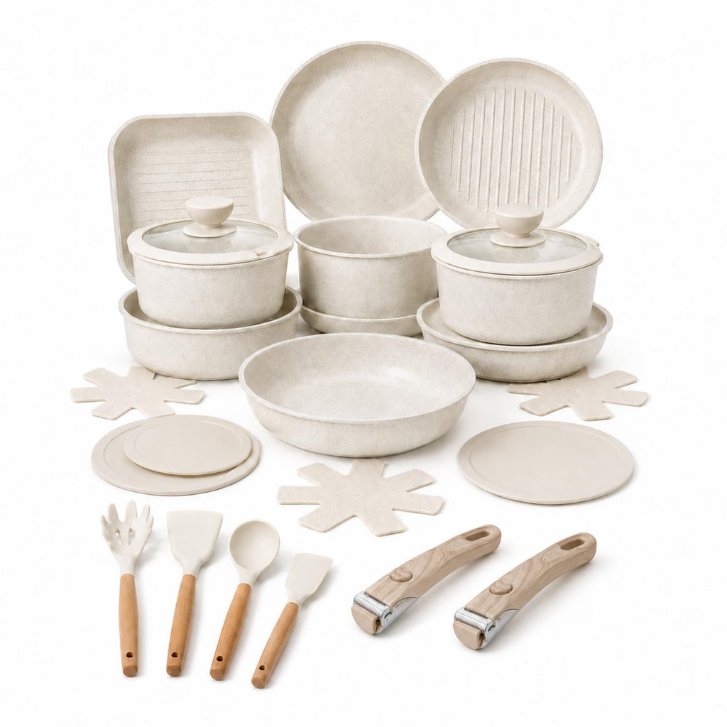 21Pc Detachable Handle Ceramic Nonstick Cookware Set, Induction Pots & Pans