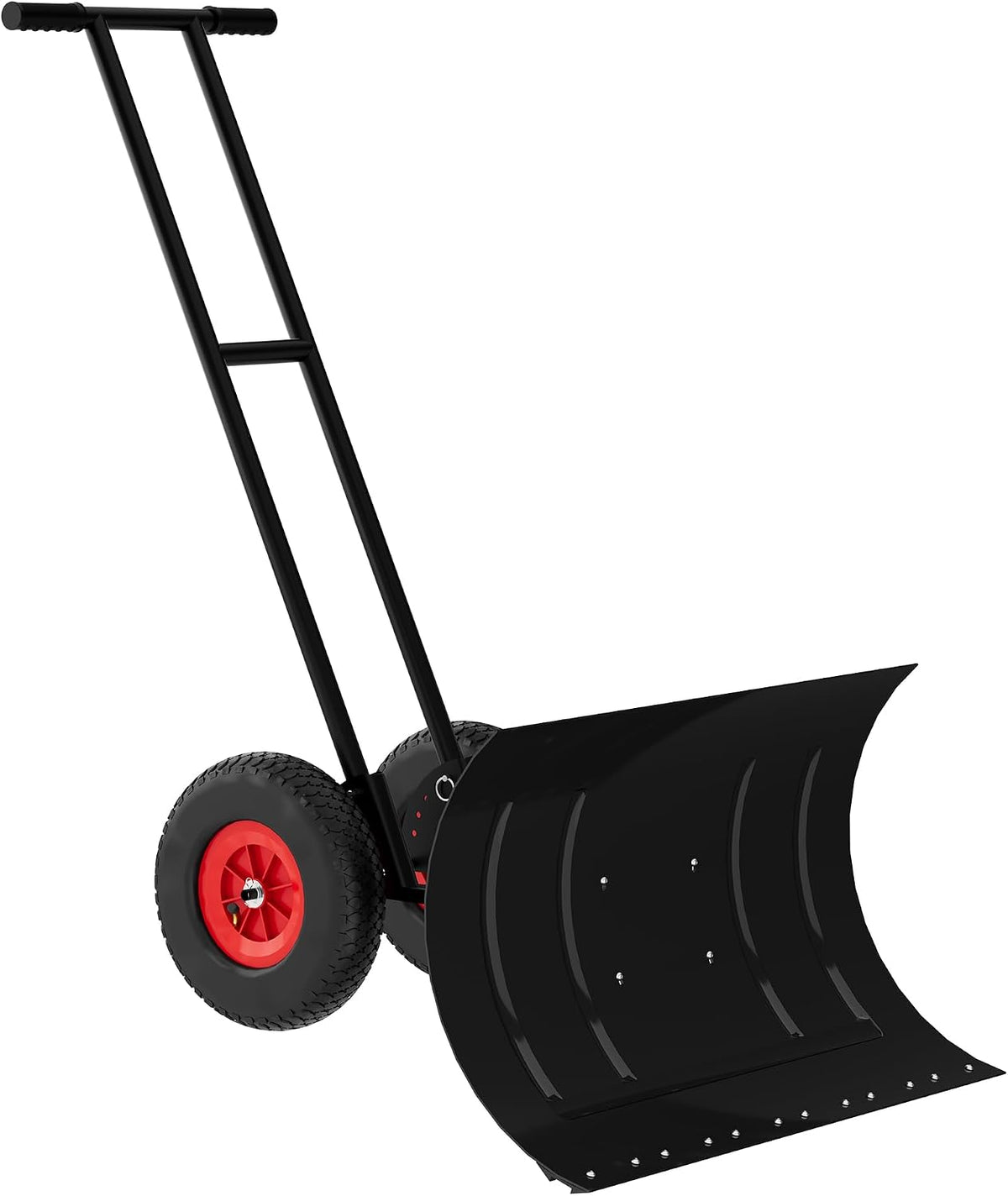 30" W x 18" h Heavy Duty Steel Snow Shovel Pusher for Driveway w/Wheels, Adjustable Handle, Angled Blade, Efficient Snow Removal, Back Saver Snow Plow, Double Rod