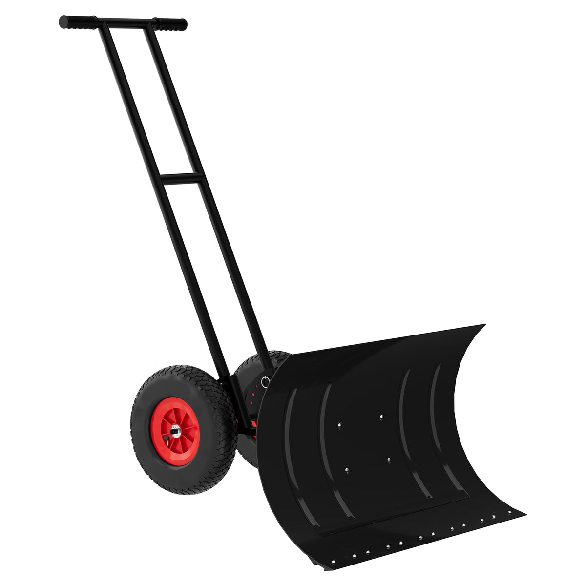 30" W x 18" h Heavy Duty Steel Snow Shovel Pusher for Driveway w/Wheels, Adjustable Handle, Angled Blade, Efficient Snow Removal, Back Saver Snow Plow, Double Rod