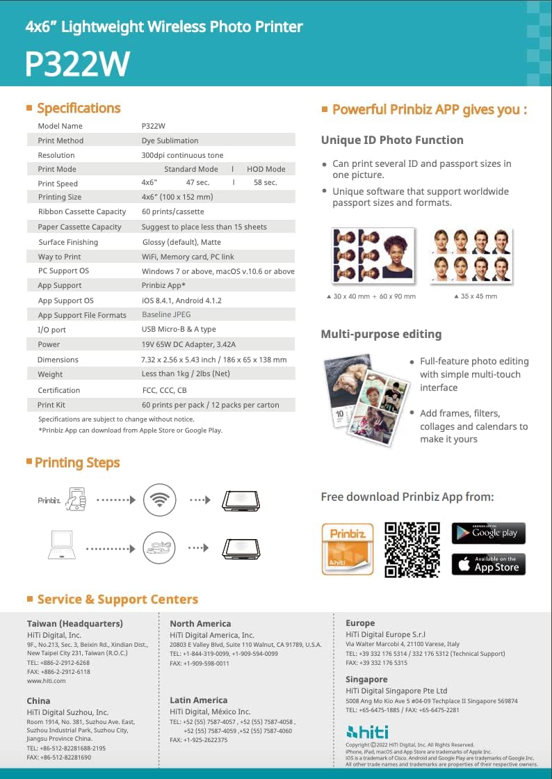 Hiti P322W 4x6in Lightweight Passport Wireless Photo Printer