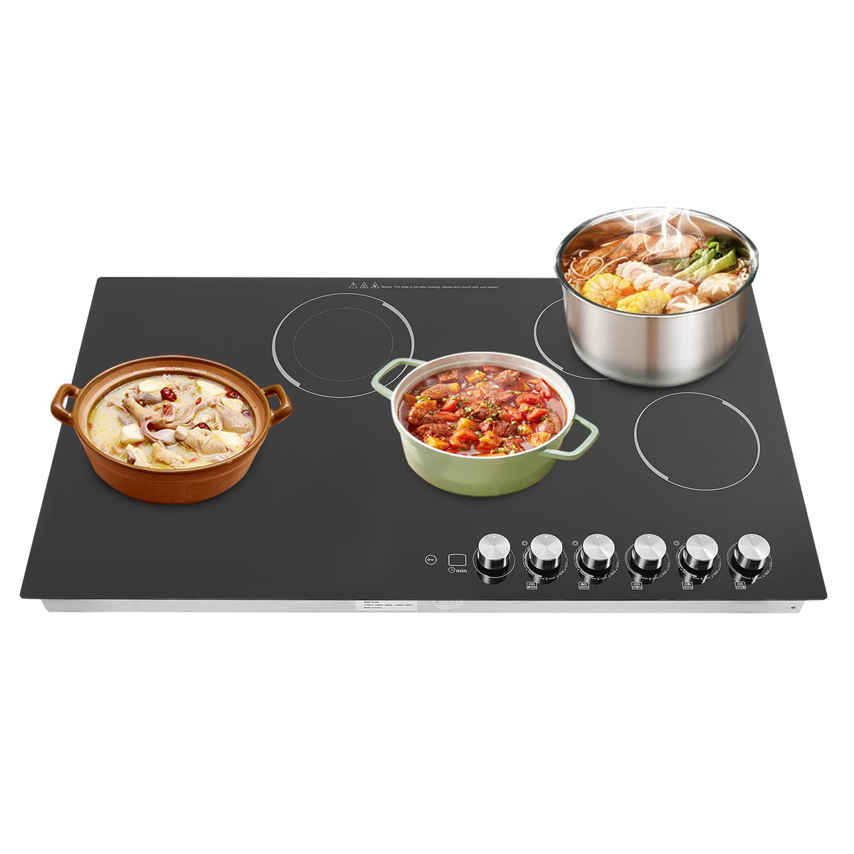 4 Burners Electric Cooktop, 30 Inch 3700W Electric Ceramic Cooktop Built-in Electric Stove Top with 5 Heating Levels, Kid Safety Lock and Timer, 110V for Hard Wire (No Plug)