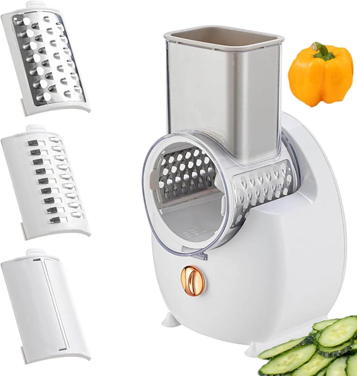 Electric Cheese Grater Vegetable Slicer, Rechargeable Rotary Grater Salad Maker with 3 Interchangeable Blades, Durable Material and Cutting Efficiently, for Kitchen, Camping, Restaurant