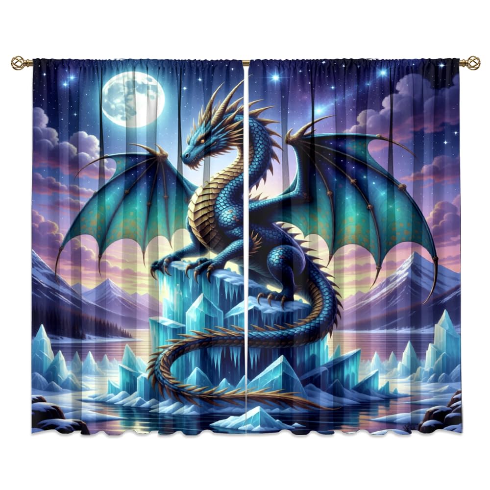 Traditional Ukiyoe Wildlife Dragon Curtains-Dreamy Ancient Japan Architecture Rod Pocket Back Tab Window Drapes,Japanese Samurai Thermal Insulated Blackout Curtain,2pcs,Each 52“W x 96”L