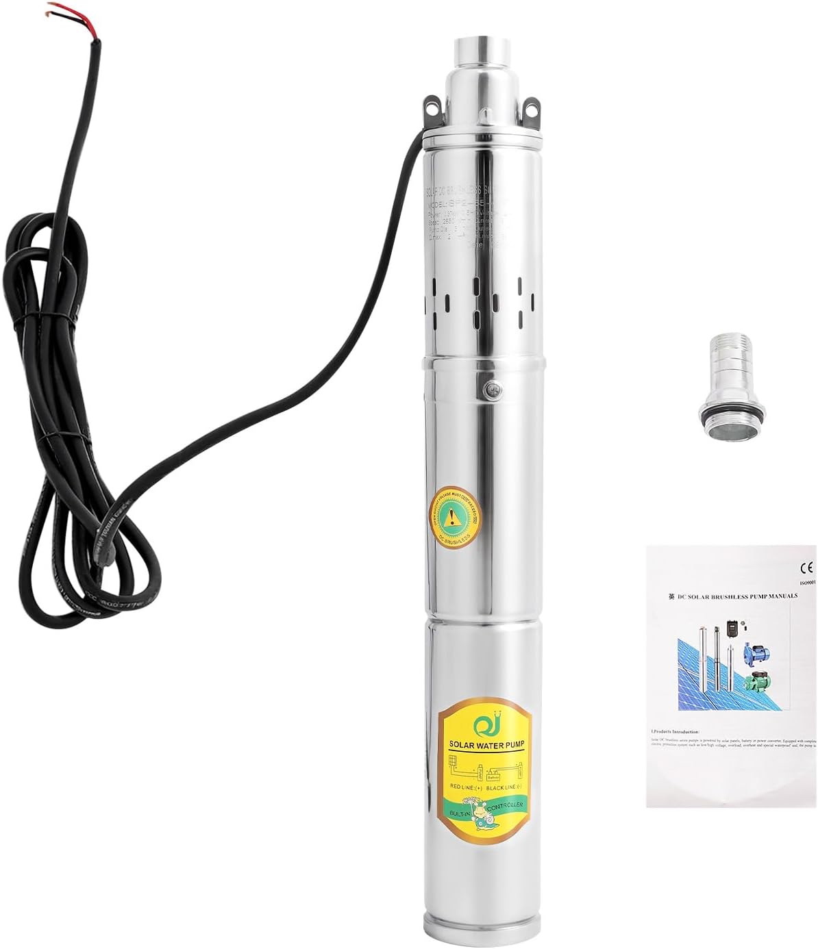 Deep Well Submersible Pump, 0.5HP 3In OD Deep Well Pump, 213.25Ft Head, 1In Outlet Stainless Steel Water Pump for Construction, Water Supply