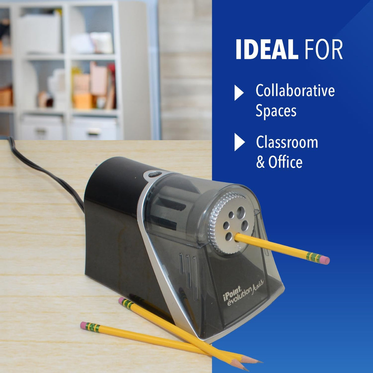 Westcott iPoint Evolution Axis Heavy Duty Electric Pencil Sharpener for Classroom, Black and Silver