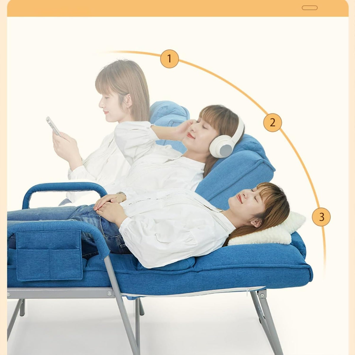 Folding Chairs Sit/Lean/lie Down,padded Folding Chairs Backrest Adjustable In 3 Levels,padded Folding Chairs With Armrests,folding Chairs For Office And Lunch Break,white Folding Chairs ( Color : Whit