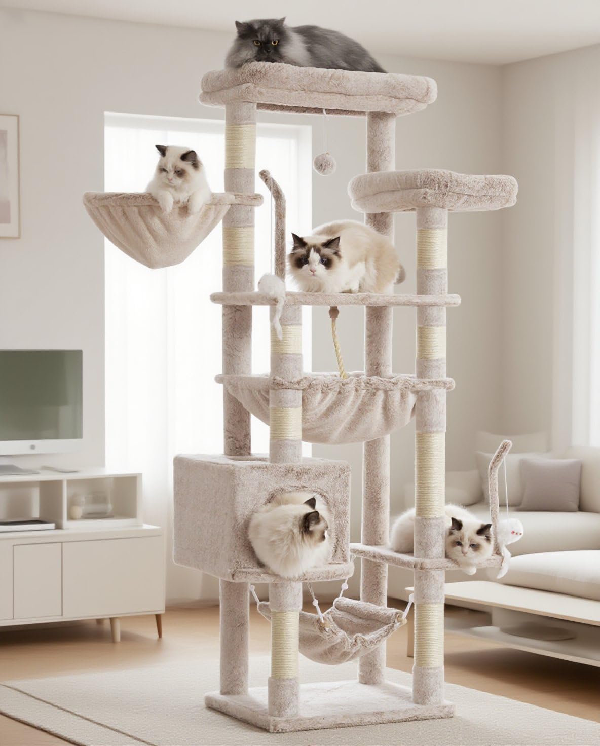 Gitelsnour Cat Tree, 63'' Cat Tower for Large Cats, Big Hammock GCT020G