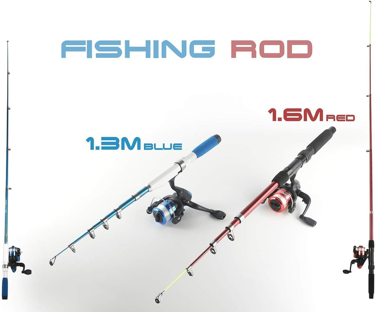 Fishing Rod Reel Combos Collapsible Fishing Rod Kit, 2PCS Telescopic Fishing Pole+2PCS Spinning Reels+Lures Hooks+Tackle Bag+Fishing Accessories Full Combo for Kids Youth