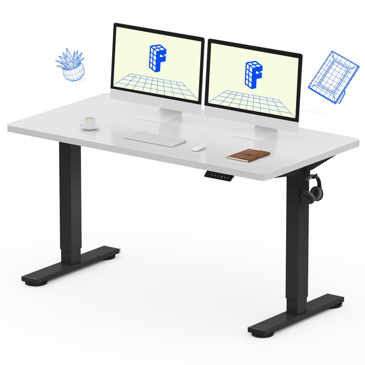 FLEXISPOT EN1 One-Piece Standing Desk, Electric Adjustable with 4 Memory Presets, 176 LBS Capacity, Stable & Quiet, Seamless Desktop for Home Office & Dual Monitors, 48"x24" Black Walnut