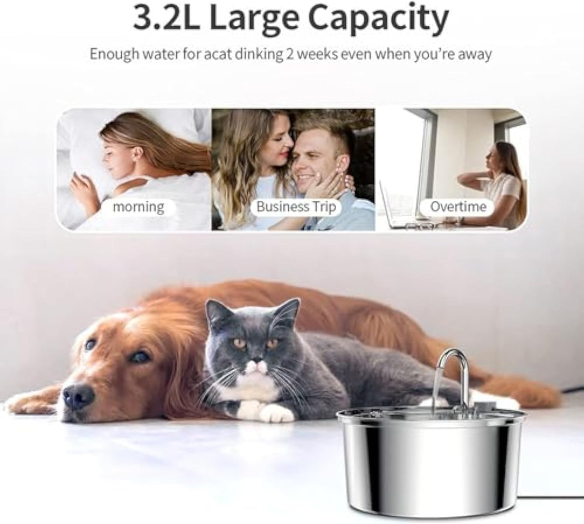 Cat Fountain, 3.2l/7l Water Fountain for Small Dogs, Super Quiet Stainless Steel Fountain Water Bowl for Small Cats Dogs (Silver, 7L-with 10 Filter Element)