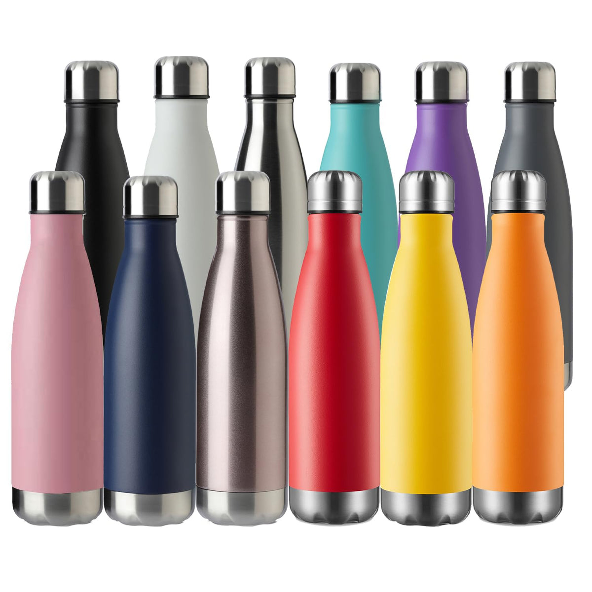 MEWAY 17oz Sport Water Bottle Vacuum Insulated Stainless Steel Sport Water Bottle Leak-Proof Double Wall Cola Shape Water Bottle,Keep Drinks Hot & Cold (colorful，12 Pack)