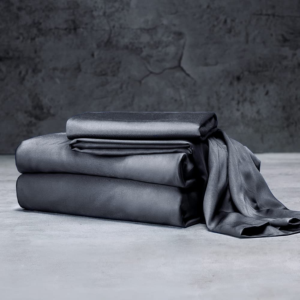 LUXOME Luxury Sheet Set | 100% Rayon (Viscose) from Bamboo | Queen Size - Charcoal | Deep Pockets | 4-Piece Set (Fitted, Flat, 2 Pillowcases)