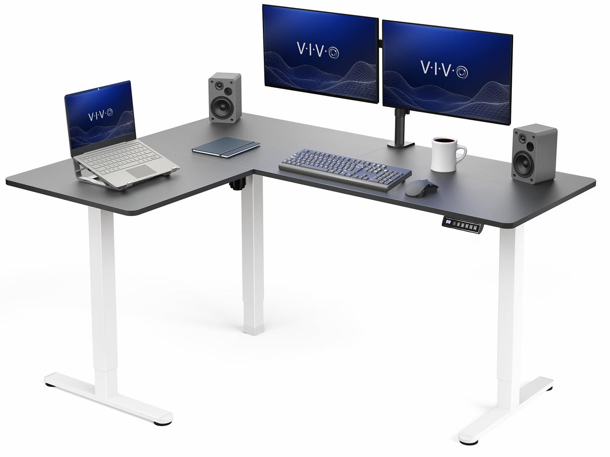 VIVO Light Wood 63 x 55 in Corner Standing Desk, DESK-E3CTGC