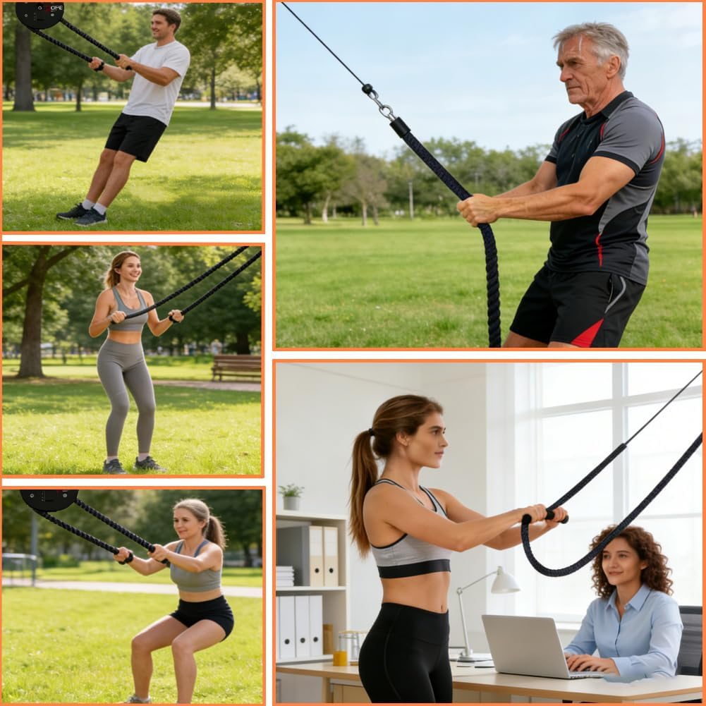 Endless Rope Trainer, Compact Cable Pulley System with Adjustable Resistance, Perfect for Small Space Home Workouts and Full Body Exercise Routines