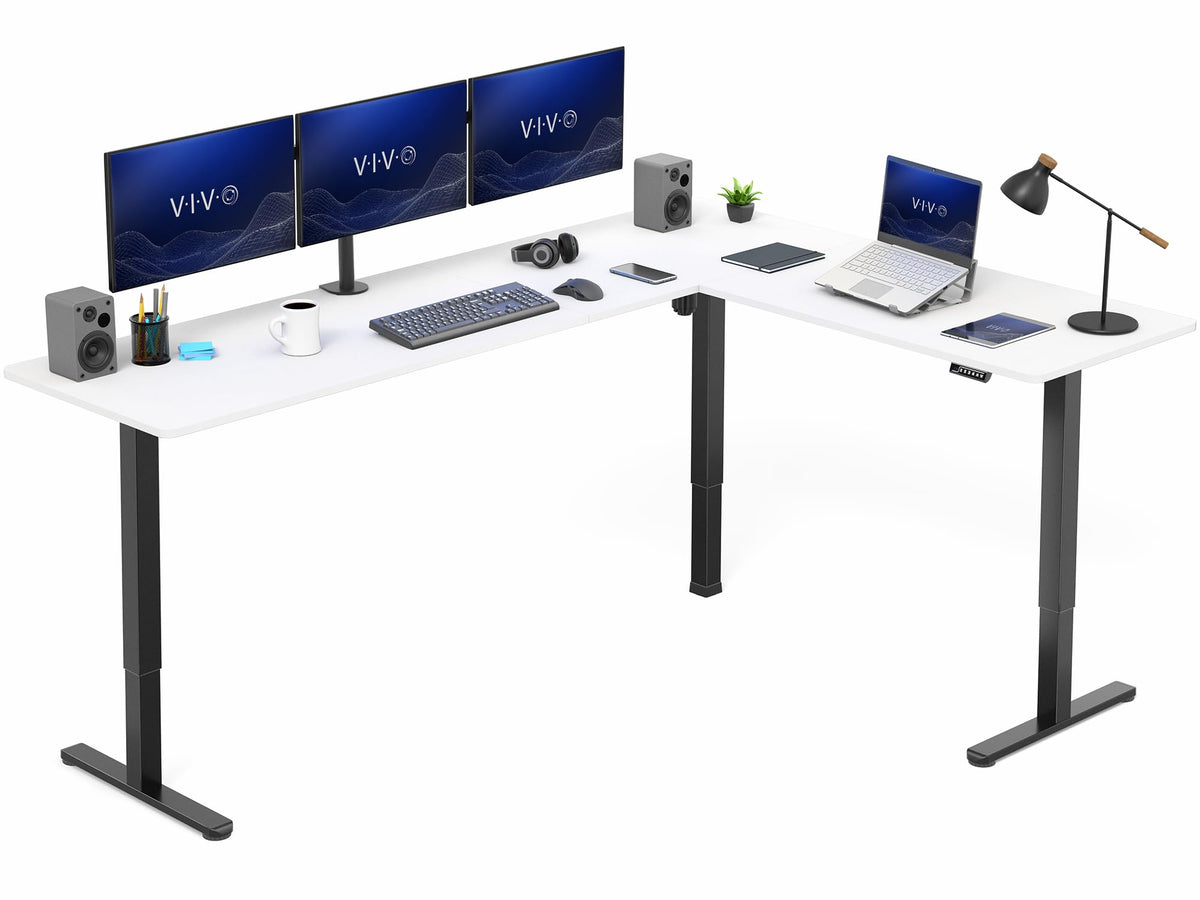 VIVO Light Wood 63 x 55 in Corner Standing Desk, DESK-E3CTGC