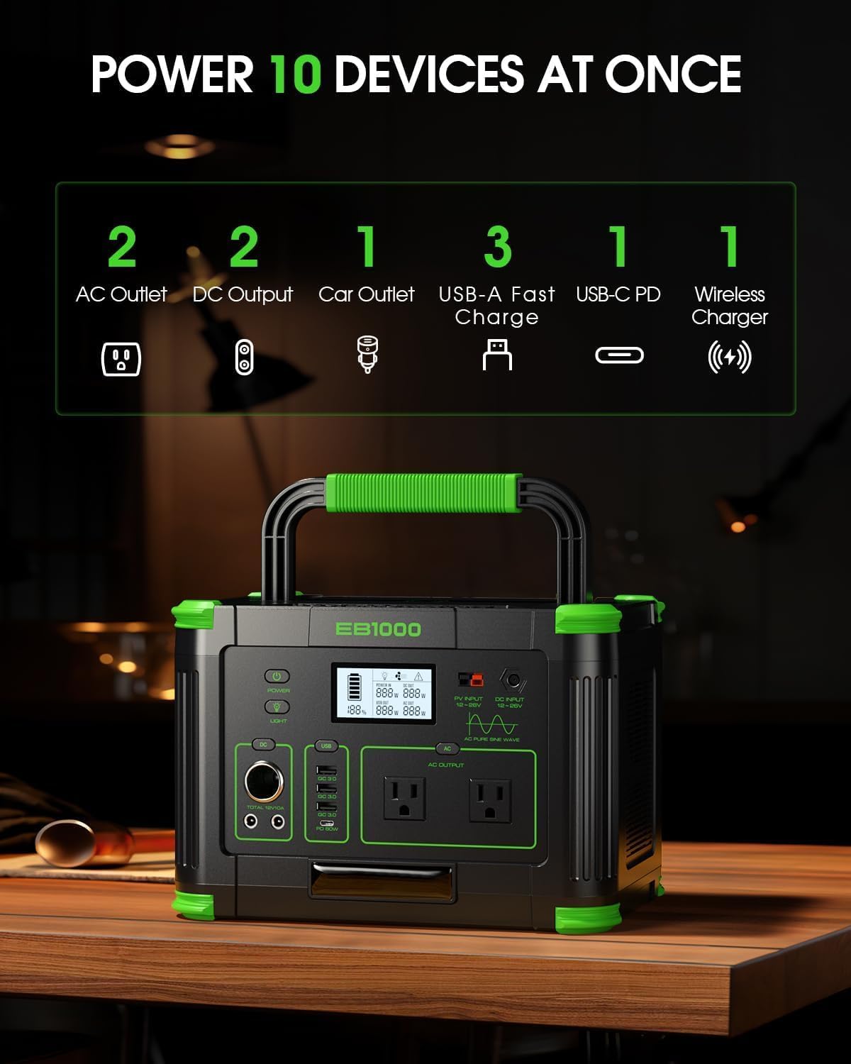 1000W Portable Power Station 999Wh, Solar Generator for Outdoor Emergency