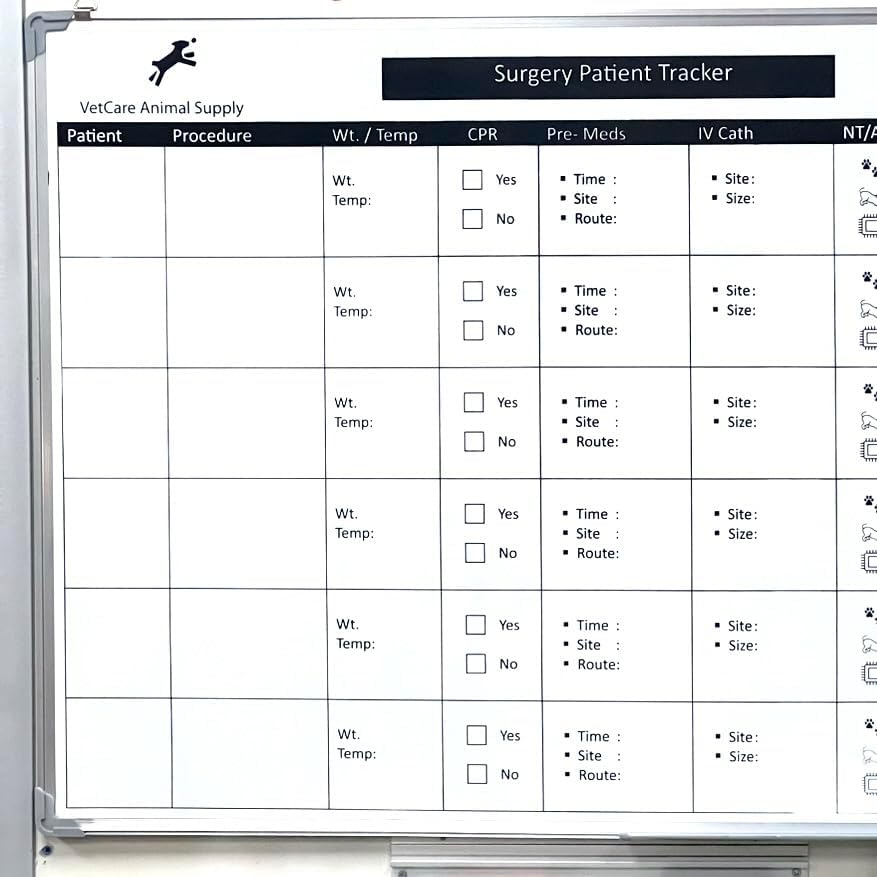 Patient Surgery Tracker Whiteboard - Veterinary Printed Medical whiteboard.