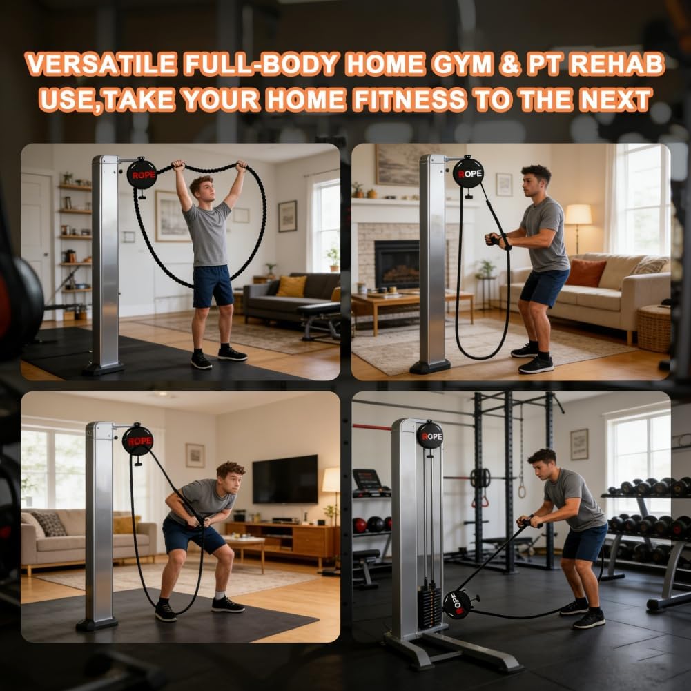 Endless Rope Trainer, Compact Cable Pulley System with Adjustable Resistance, Perfect for Small Space Home Workouts and Full Body Exercise Routines