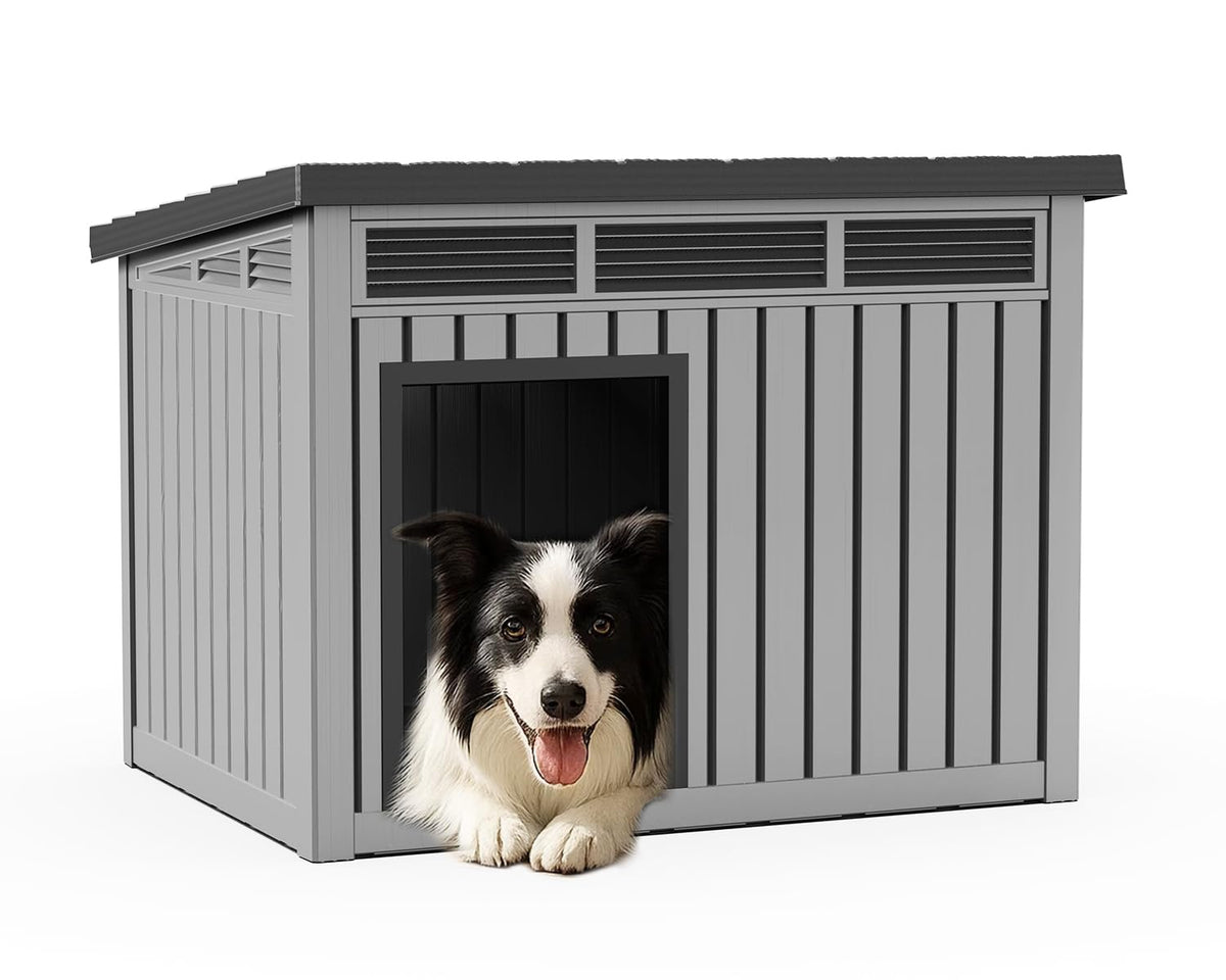 DRATO Large Dog House Outdoor for Indoor with Weatherproof & Removable Roof,Fits Small to Large (Black, 42.87 * 32.95 * 31.61'')