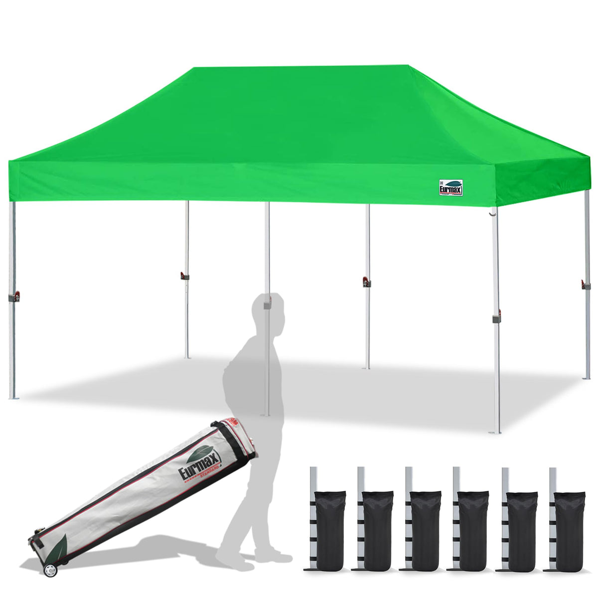 Eurmax USA 10x10ft Pop Up Canopy,Commercial Instant Tent for Outdoor Events,Patented No-Tip Rolling Storage Bag with 4 Sandbags,UV & Water Resistant,Heavy Duty Portable Shelter Gazebo,White