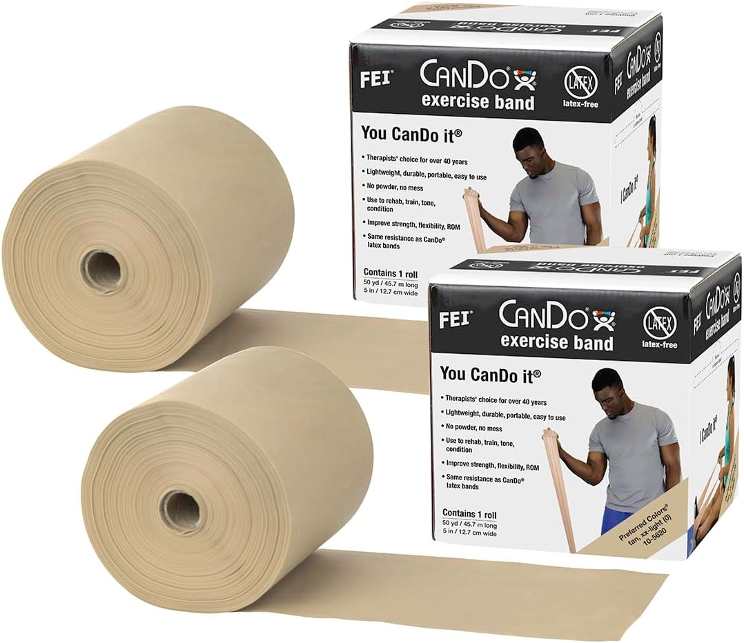 CanDo Twin-Pak Latex-Free Exercise Band, Red, 100 Yard