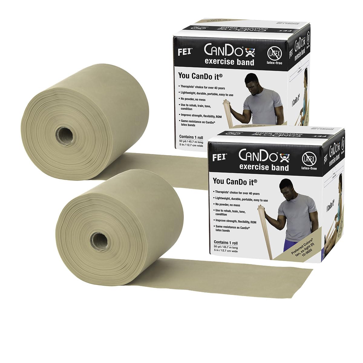 CanDo Twin-Pak Latex-Free Exercise Band, Red, 100 Yard