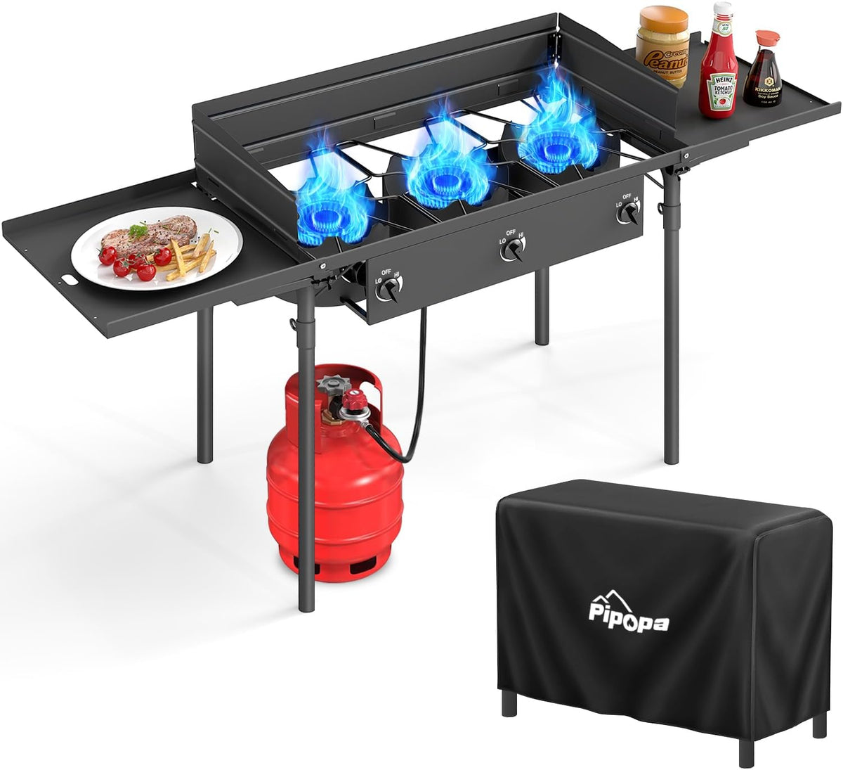 3 Burner Propane Camp Stove | 225,000 BTU | High Pressure Gas Burners