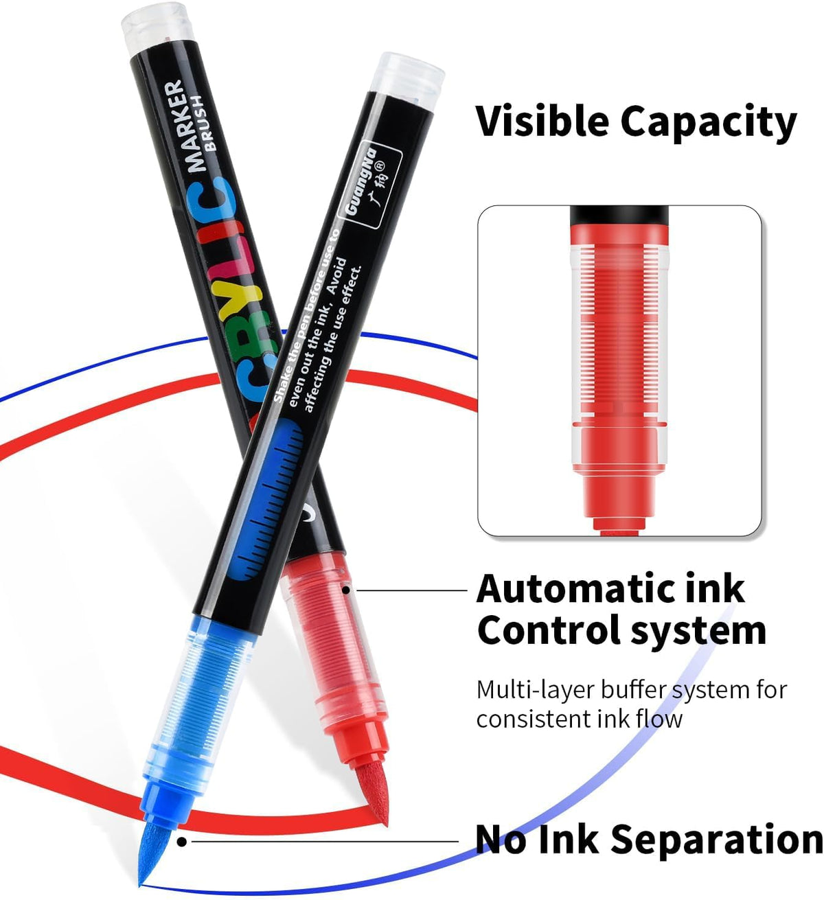 Acrylic Paint Markers Brush Tip 240 Colors, Automatic Ink Control, No-Bleed